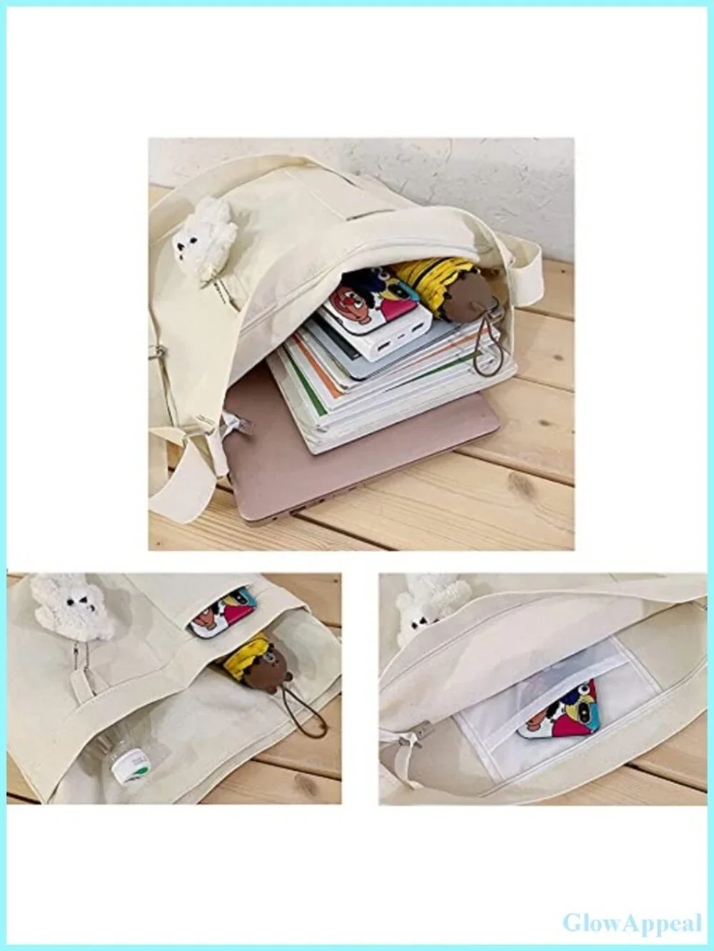 Canvas Tote Bag Women Crossbody Hobo Shoulder Beach Bag with Zipper Closure 3